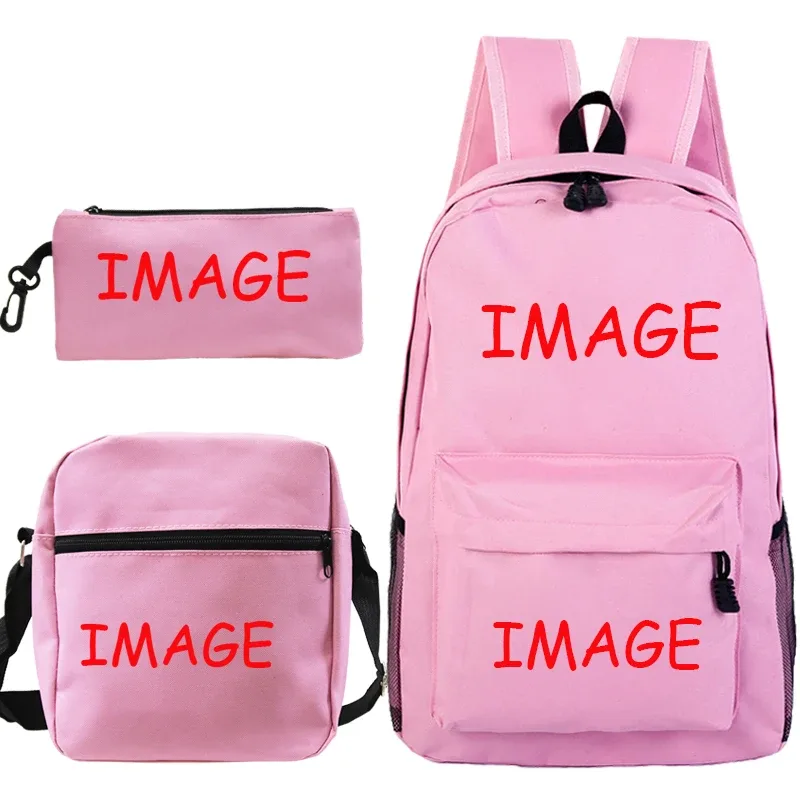 bricolage sac à dos livraison directe client sac à dos étudiant cartable 3 pièces/ensembles sacs à bandoulière logo personnalisé sacs hommes livre sacs mochila