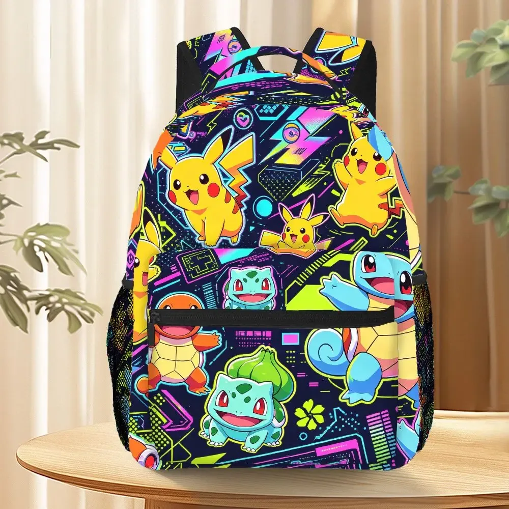 Sac à dos imprimé avec des personnages de Pokémon Neon Vibe, sac d'école léger pour voyage en plein air