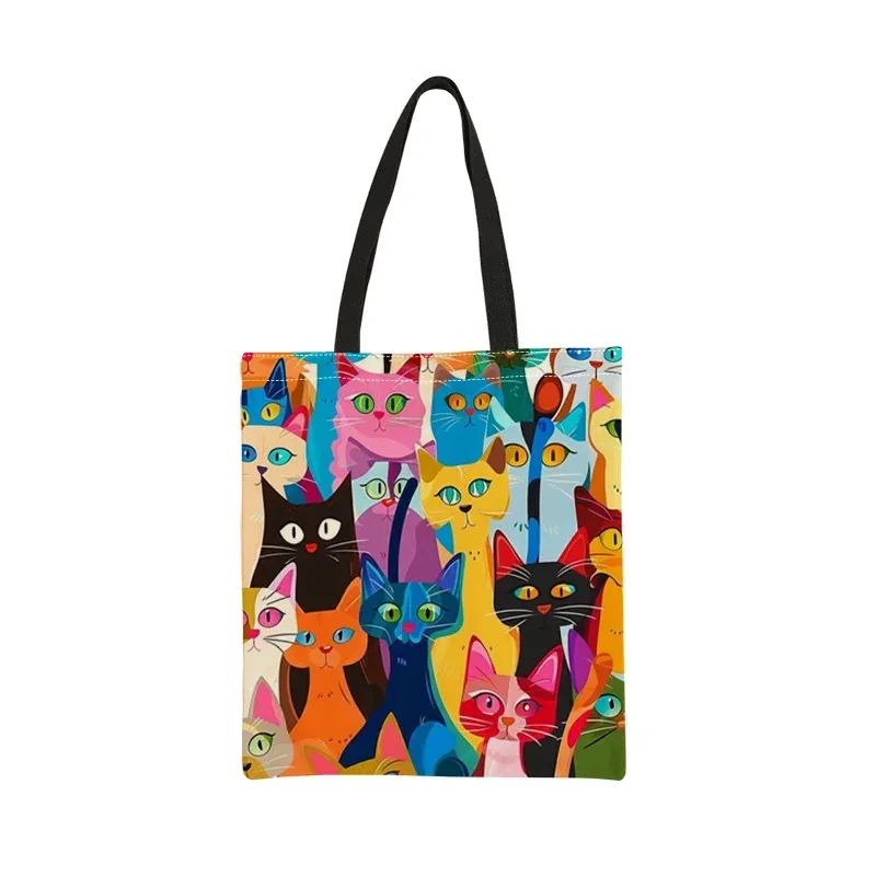 sac à main décontracté imprimé chaton coloré, sac à dos réutilisable à la mode, sac à main multifonctionnel, sac de courses imprimé 40x40cm
