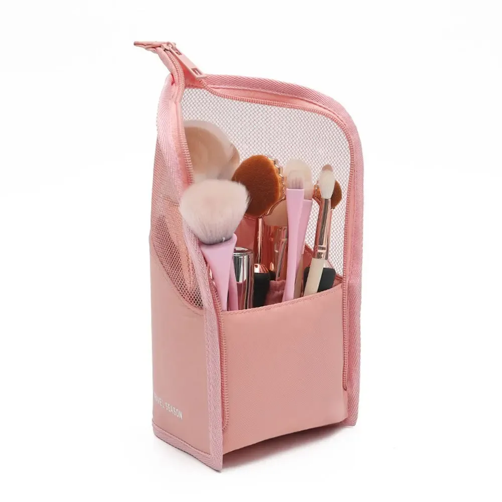 sac de rangement pour pinceaux de maquillage, pliable, en maille transparente, support vertical, étui cosmétique portable à séchage rapide pour femmes, rangement de voyage et de bureau