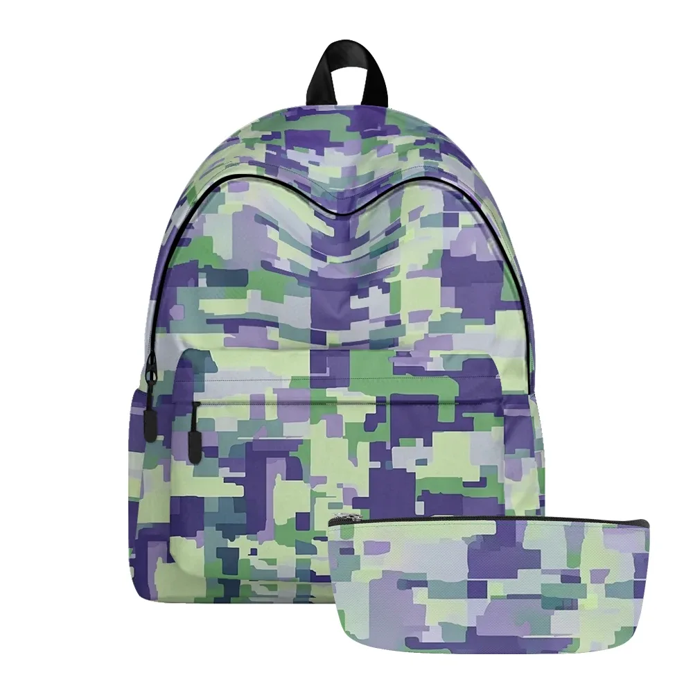 sac à dos imprimé camouflage pastel aquarelle, sacs à crayons, bretelles réglables, sac d'école léger et durable, sac à dos de voyage, ensembles pour adolescents