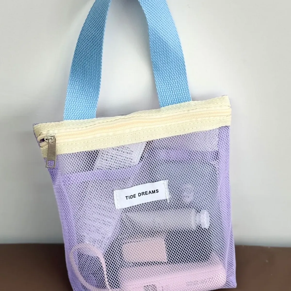 trousse de maquillage en maille imperméable portable, pochette organisateur cosmétique pour femme, sac de rangement quotidien pour voyage et activités extérieures