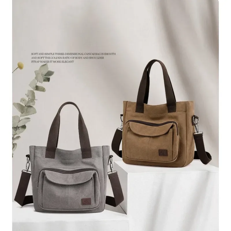 grand sac à main fourre-tout en toile pour femmes, petit sac à bandoulière pour voyage, travail, multi-poches, poignée supérieure, sacoches de travail avec fermeture éclair