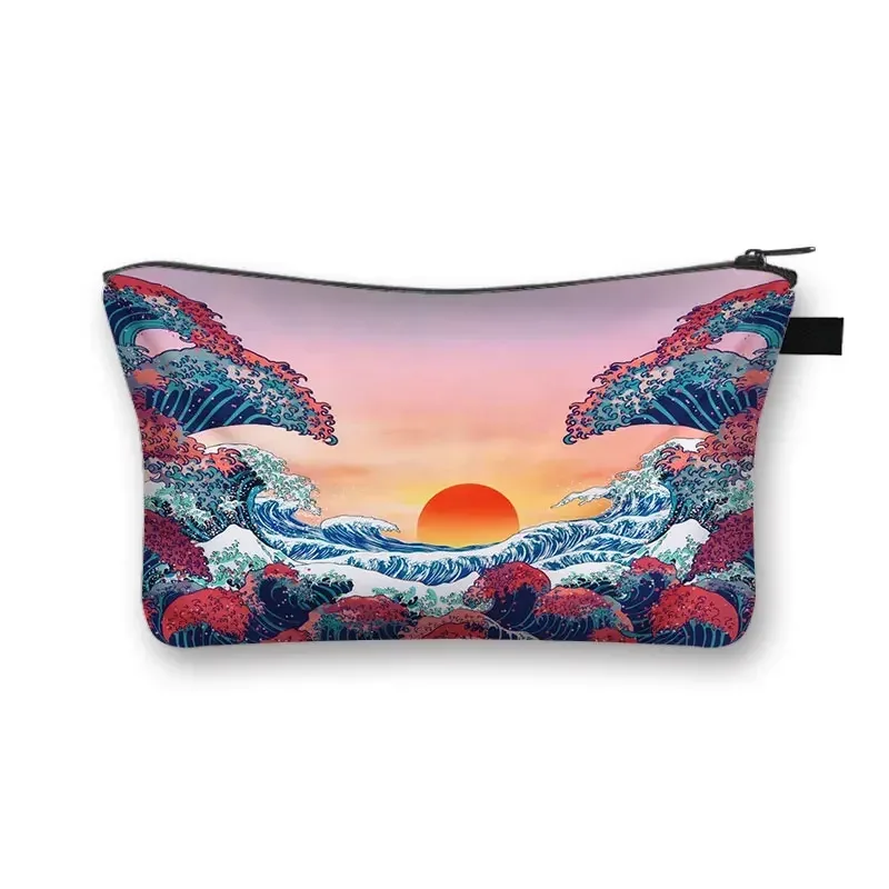 trousse de toilette pour femmes, la grande vague de kanagawa trousse à cosmétiques nuit étoilée sacs mekeup harajuku organisateur cosmétique sac de beauté pour filles