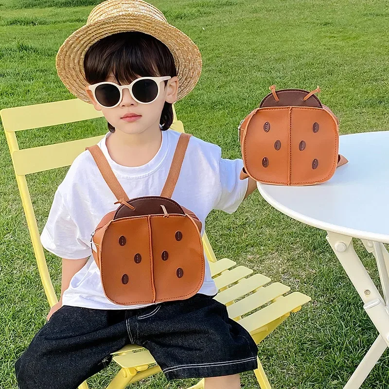 nouveau coréen rétro coccinelle mini cartables dessin animé enfants garçons filles maternelle bébé pu marron sac à dos enfant et mignon