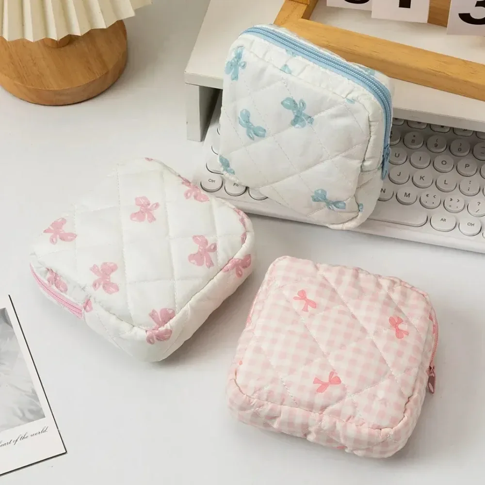 mini sac à cosmétiques avec nœud mignon pour femmes, sac de rangement pour serviettes hygiéniques, porte-tampon portable, mini sac de rangement pour maquillage et rouge à lèvres