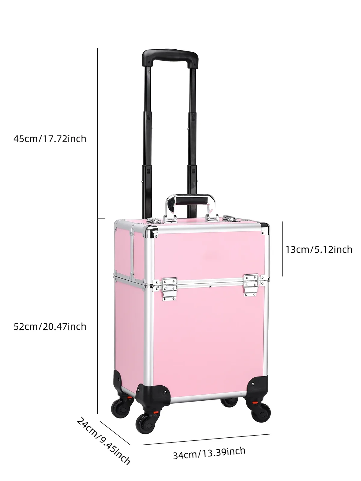 travelrolling – trousse de maquillage, chariot à cosmétiques de grande capacité, étui de voyage professionnel en aluminium avec clé