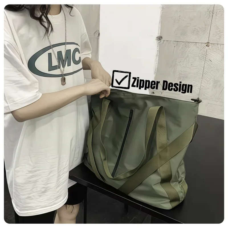 sac de rangement tendance et à la mode, grande capacité, style instagram, unisexe, adapté aux étudiants, fabriqué en nylon imperméable, disponible en noir et vert foncé, peut être utilisé comme sac à main, sac bandoulière, sac à épaule, sac de voyage ou sac fourre-tout.