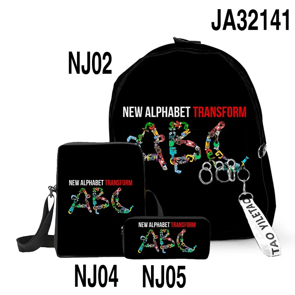 sacs d'école classiques populaires alphabet lore imprimés en 3d, 3 pièces/ensemble, sac à dos pour ordinateur portable, sac à bandoulière incliné, trousse à crayons