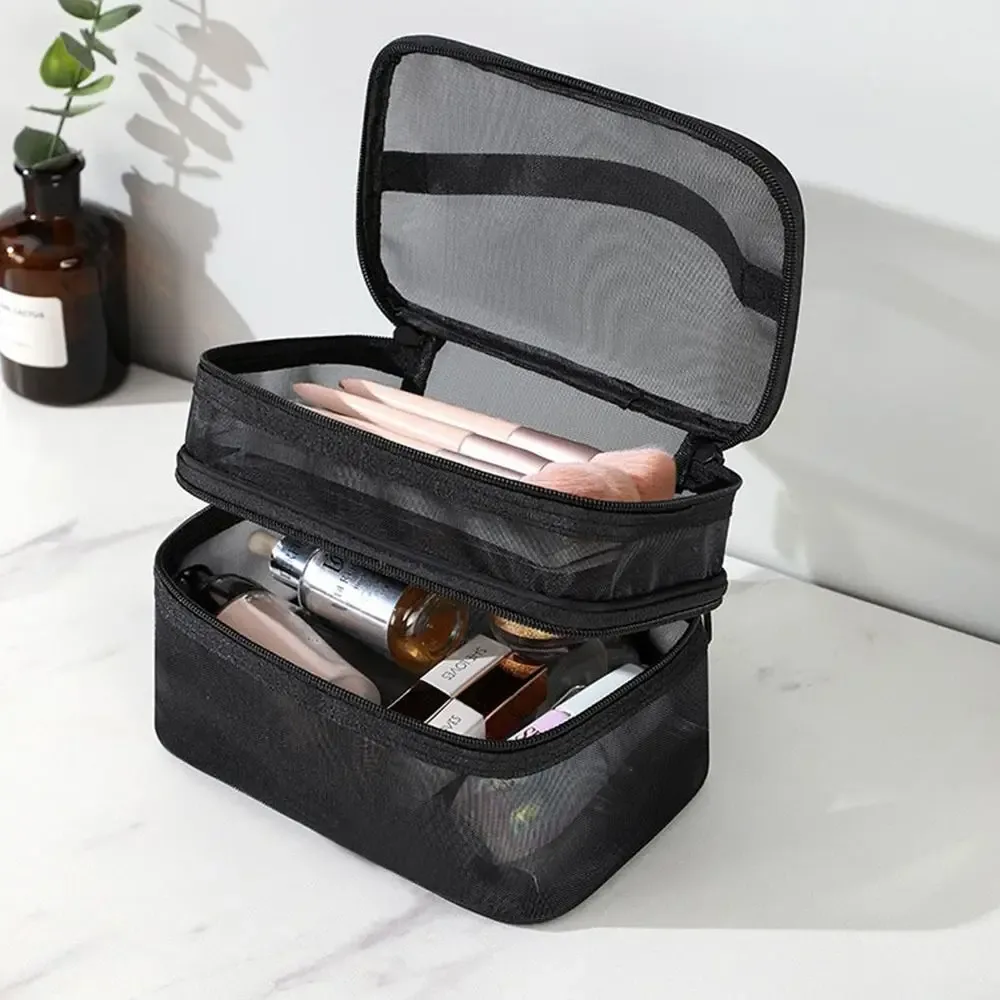 trousse cosmétique de voyage en maille transparente pour femme, trousse de toilette, rangement de maquillage, grande capacité, mode, 1 couche, 2/3 couches