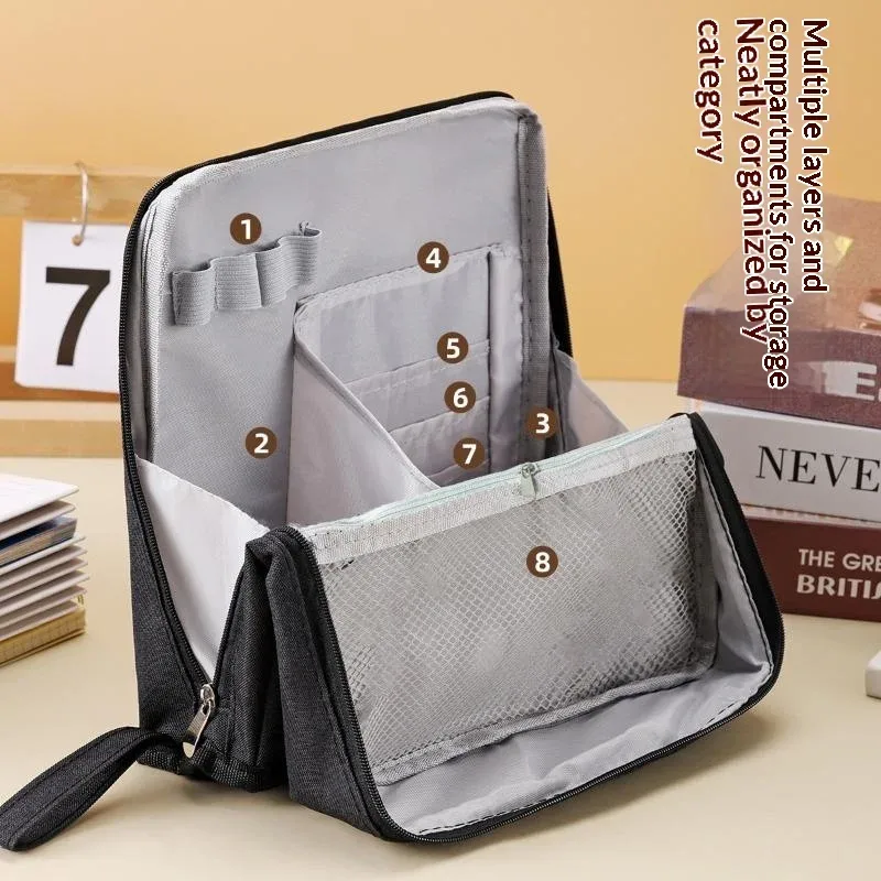 sac à cosmétiques portable de grande capacité, rangement vertical de bureau, sac de rangement multifonctionnel pour cosmétiques, sac de rangement pour stylos et fournitures de bureau