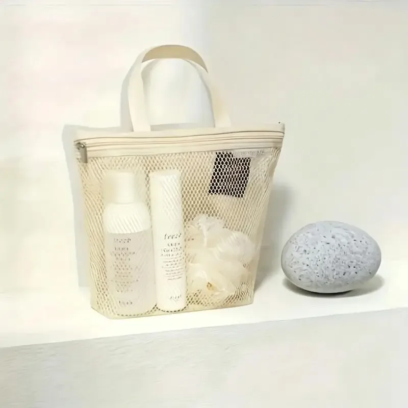 mini trousse à cosmétiques en maille avec poignée, organiseur portable à fermeture éclair pour maquillage et articles de toilette, pour voyage, salle de bain, salle de sport, 4 couleurs