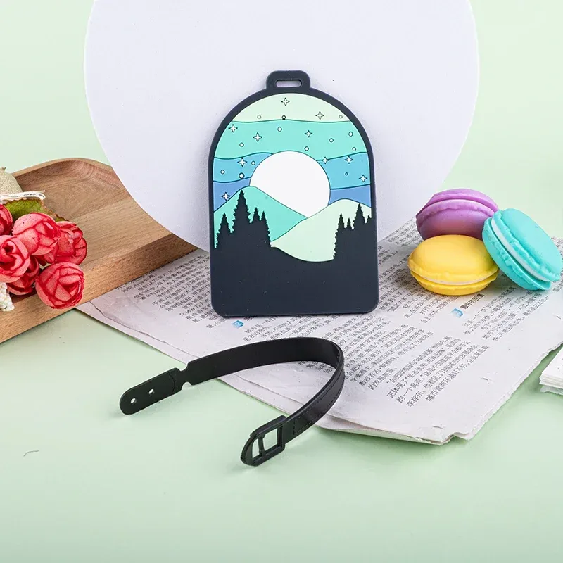 étiquette de bagage en pvc avec paysage de montagne et de nature, pour valise, sac de voyage et sac à dos, accessoire de voyage