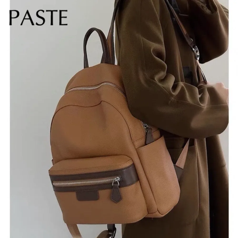 sac à dos en peau de vache naturelle pour femme, 100% cuir véritable, sac lumineux de grande capacité, sac pour ordinateur portable, coloré, beige, imprimés girl, nouveau, 2024