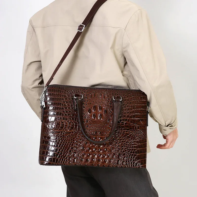 nouvelles sacoches pour ordinateur portable en cuir de vachette véritable à motif crocodile, sacs de luxe pour hommes, sacs à main pour hommes, sacs messager pour hommes, sac pour ordinateur 14 pouces