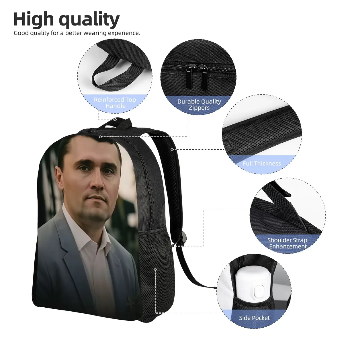 sac à dos amusant charlie kirk, sacs à dos de voyage, sacs d'école pour adolescents, design kawaii, sac à dos durable