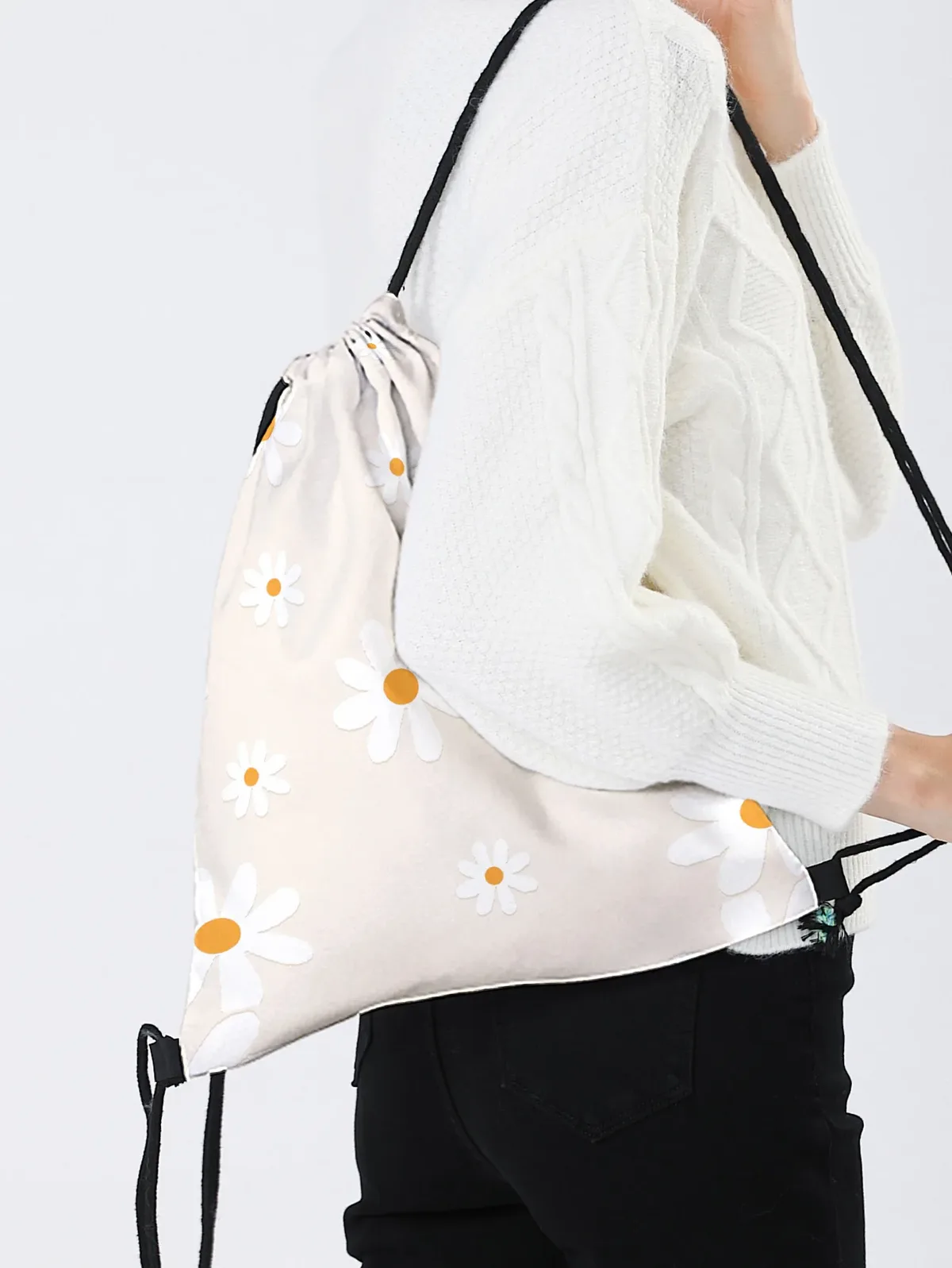 sac à dos à cordon de serrage imprimé daisy, sac de sport léger pour la salle de sport, le yoga, les voyages, l'école, les courses et les trajets quotidiens