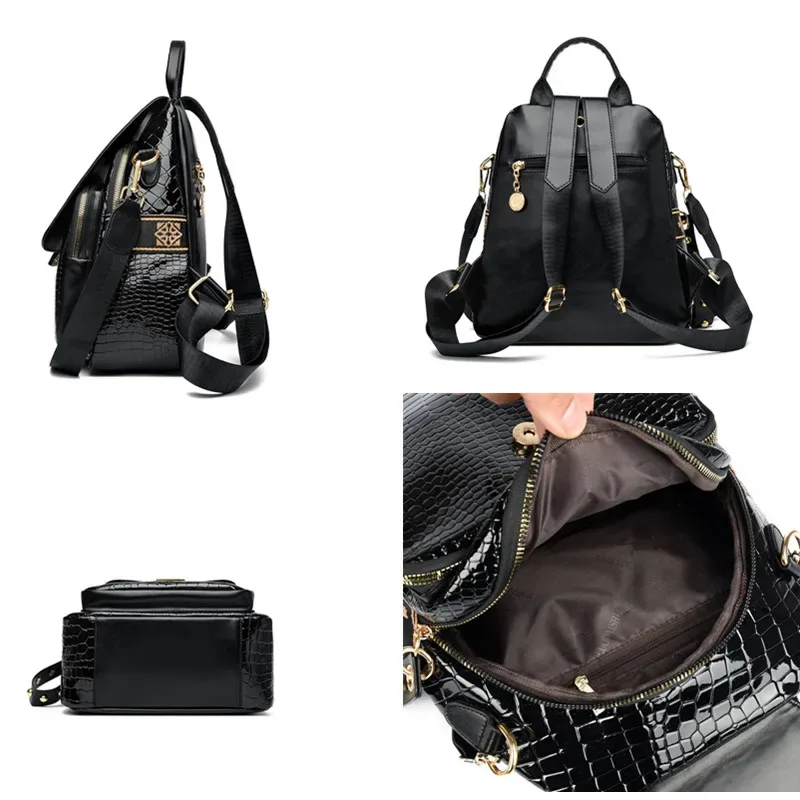 sac à dos de luxe en cuir ciré à l'huile pour femmes, sac à bandoulière tendance de grande capacité, sac à dos de voyage élégant et décontracté, durable et sac à dos