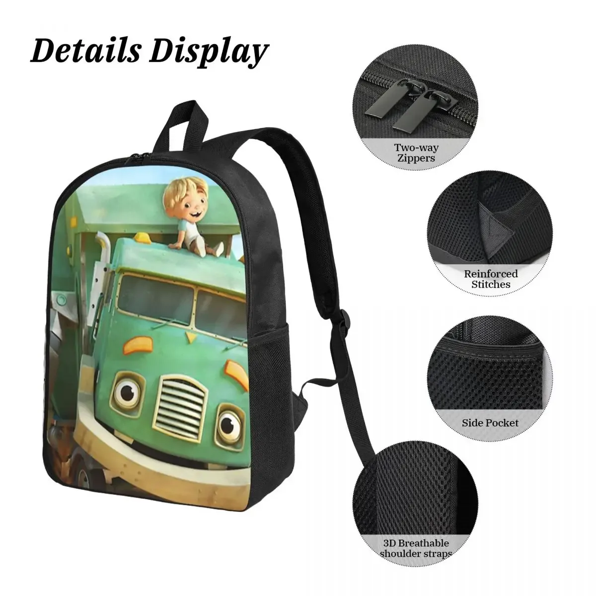 sac à dos de dessin animé hank and trash truck, sac d'école pour garçons et filles, sacs à bandoulière pour ordinateur, sac à déjeuner isolé 3ps, trousse à crayons