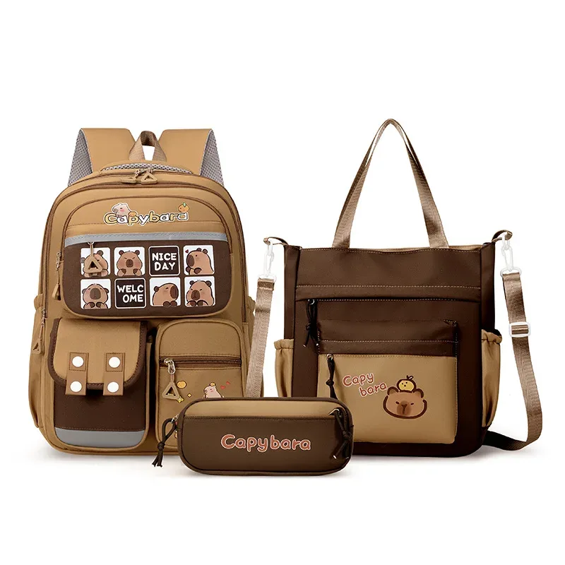 kawaii capybara école sac à dos 3 pièces filles sacs d'école ensemble sacs à dos décontractés enfants livre sac enfants cartable voyage sac à dos