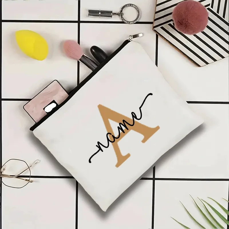 jolie pochette organisatrice en toile, sac de voyage pour cosmétiques et maquillage, trousse de toilette essentielle pour mariage, cadeau d'anniversaire pour enseignant avec nom personnalisé