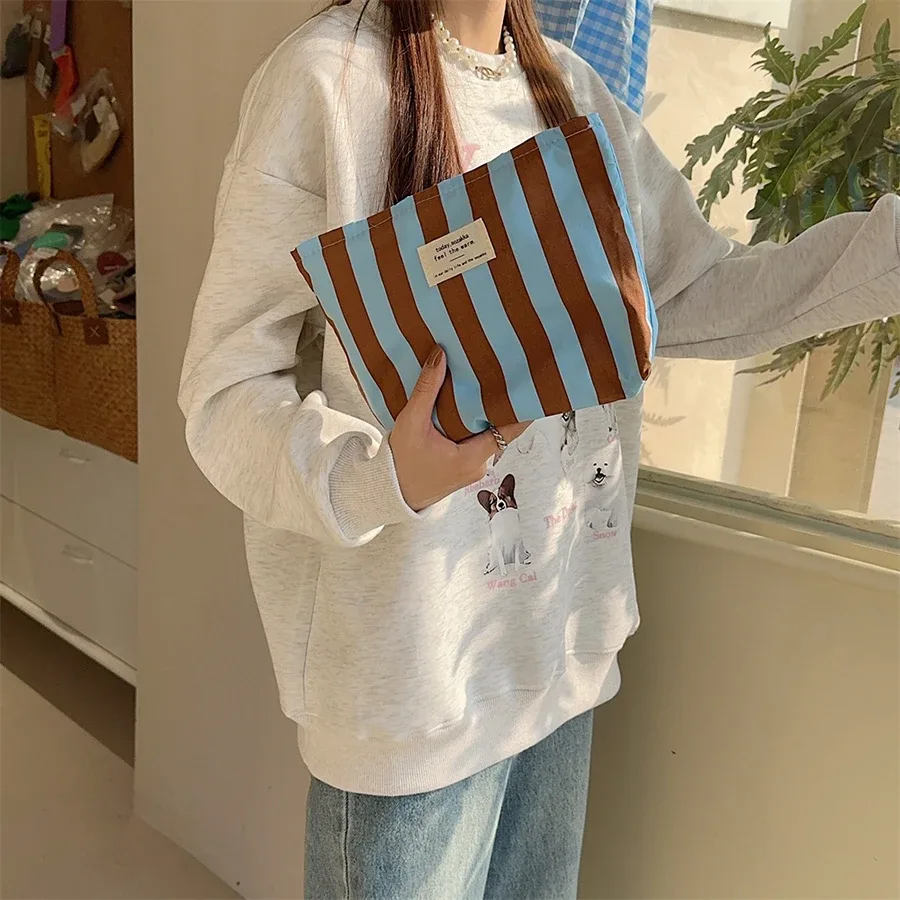 sac à cosmétiques à rayures verticales, petit sac de rangement pour maquillage, sacs de voyage pour dames, sac de rangement pour crayons