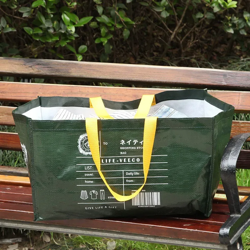 grand sac de courses étanche réutilisable, fourre-tout tissé, sac à bandoulière pliable pour épicerie, rangement de vêtements de plage, sac à main portable