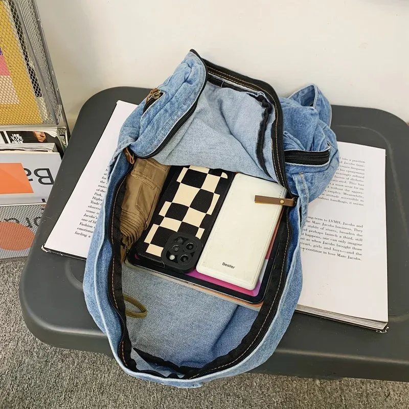 sac à dos en denim multi-poches pour hommes et femmes, sacs à dos universitaires pour ordinateur portable, sac d'école étudiant kawaii pour filles chimcool, mode
