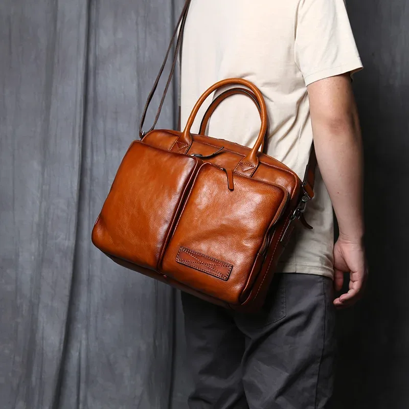 porte-documents en cuir rétro pour hommes, sac à main à couche supérieure en cuir, sacoche à épaule décontractée, sac d'affaires pour ordinateur portable, sac tendance pour hommes, nzpj