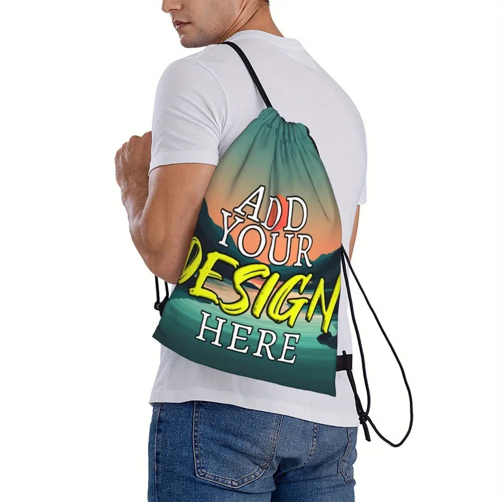 1 sac à dos personnalisé avec cordon de serrage et photo | polyester, lavable en machine, avec poche utilitaire et fermeture, pour la randonnée, la salle de sport et les voyages