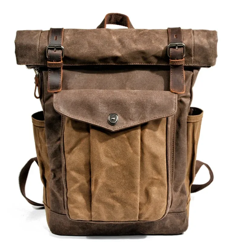 sacs à dos en toile vintage de luxe pour hommes, toile de cire d'huile, sac à dos de voyage en cuir, grands sacs de jour imperméables rétro