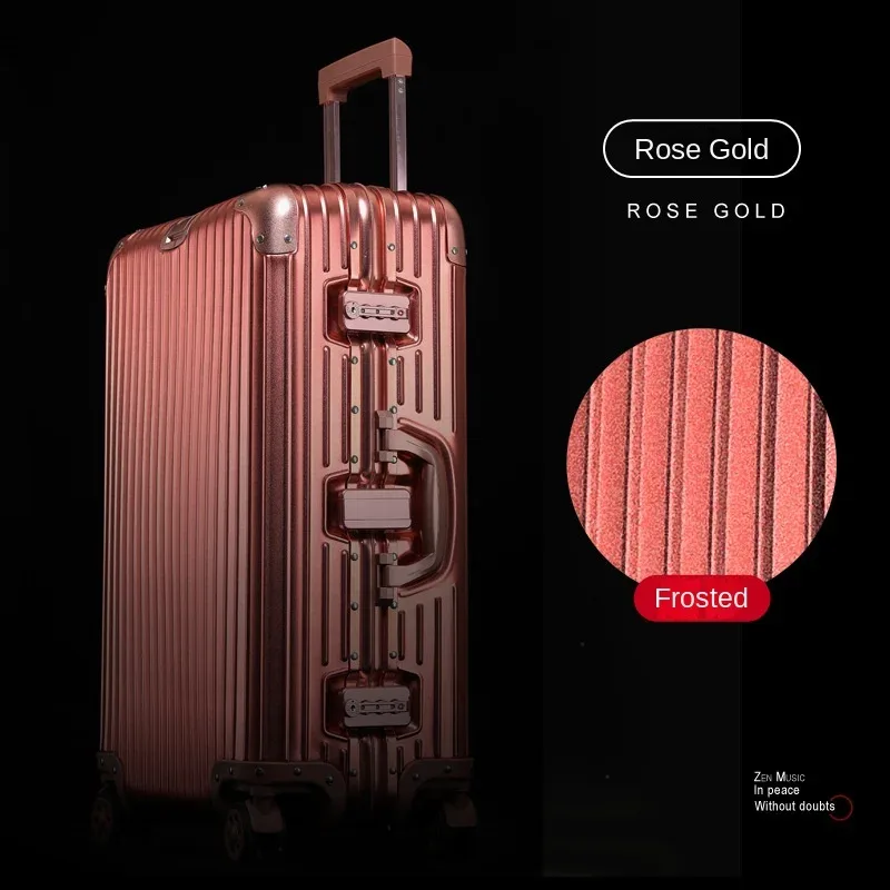 valise en alliage d'aluminium et de magnésium 100%, serrure tsa, boîtier de chariot à bagages embarqué en métal, valise de voyage classique brillante et givrée