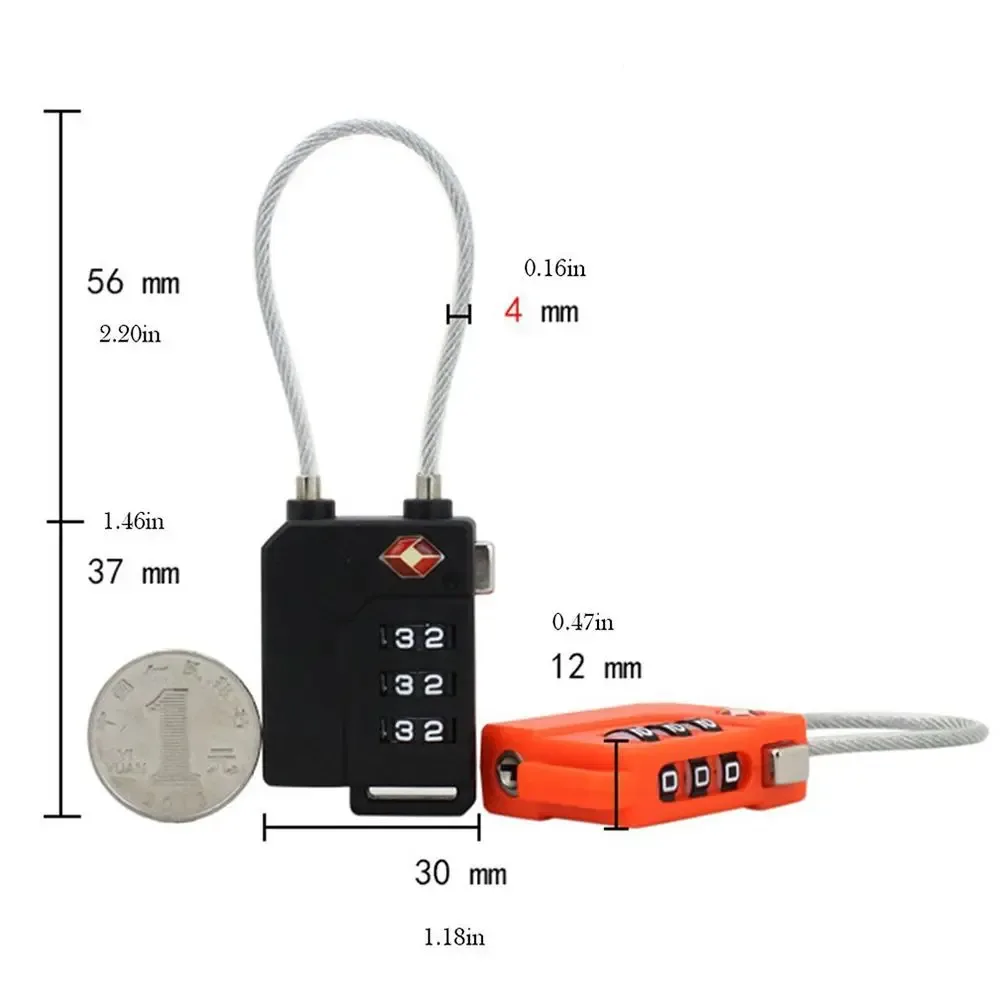 cadenas portable de haute sécurité, petit cadenas à code douanier, cadenas douanier tsa, cadenas intelligent à combinaison avec câble en acier