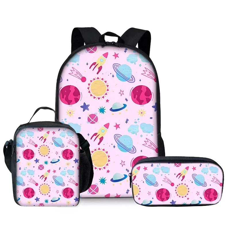 sacs à dos de la série space planet en trois pièces pour garçons et filles, meilleurs cadeaux, sac à dos scolaire 2d plat de dessin animé pour enfants