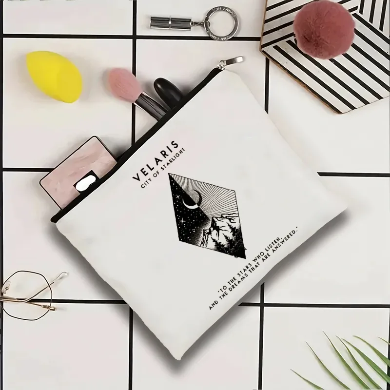 trousse de maquillage en toile velaris, pochette à cosmétiques hello feyredarling fantasy bookish avec fermeture éclair, organisateur de toilette portable pour voyage