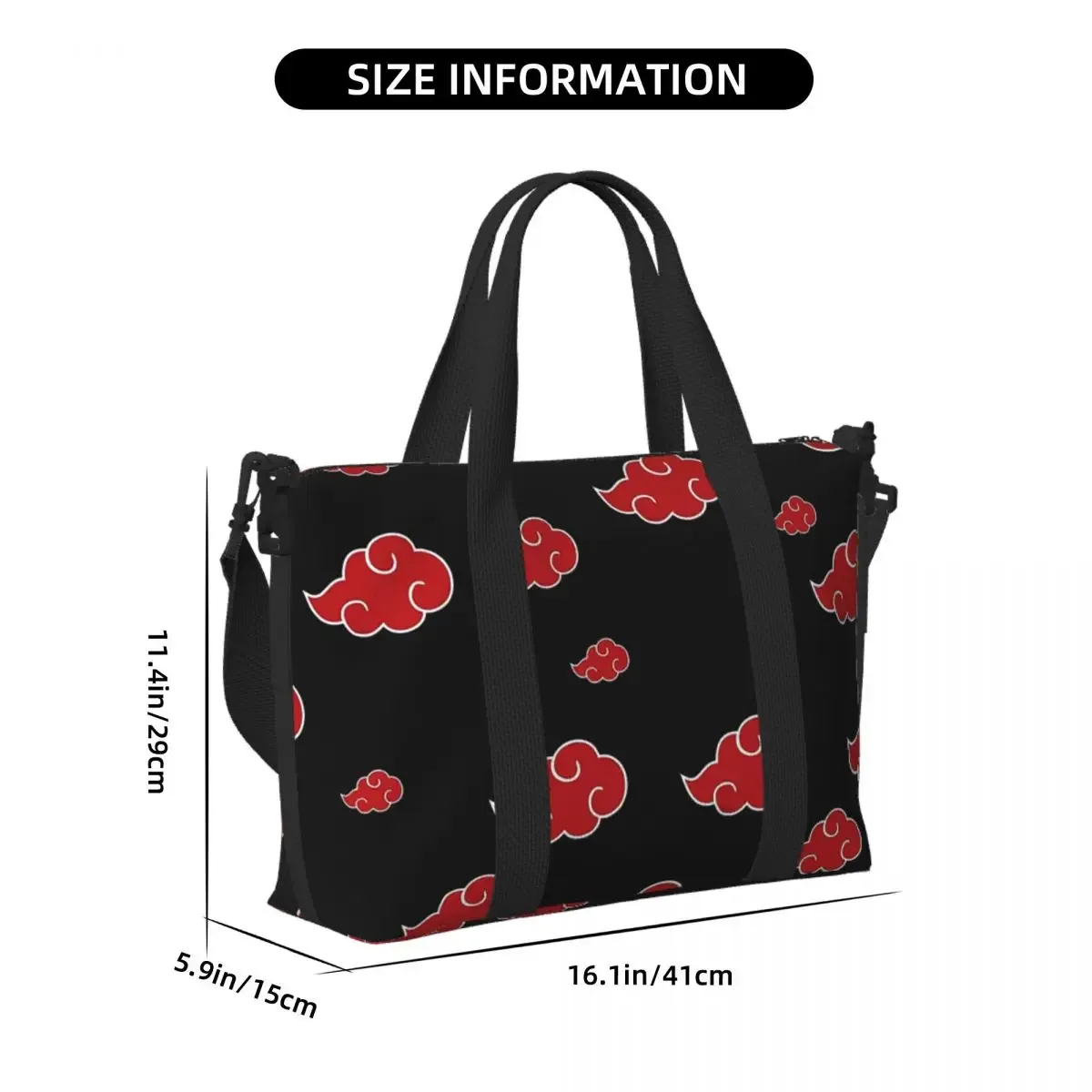 sac de voyage de plage nuage noir et rouge personnalisé, fourre-tout de grande capacité pour salle de sport, sac à bandoulière de shopping pour femmes