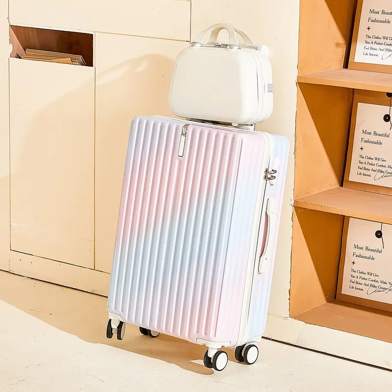 valise à roulettes haut de gamme pour influenceurs, couleur dégradée, grande capacité, 22 pouces, avec serrure à code pour voyage.