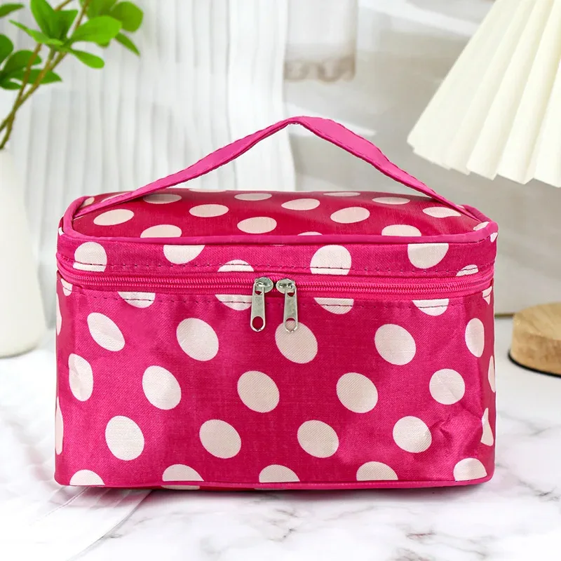 sac de maquillage à pois, sac de voyage portable de grande capacité, organisateur de toilette, boîte de rangement, sac à main étanche, sac à cosmétiques, sac de lavage