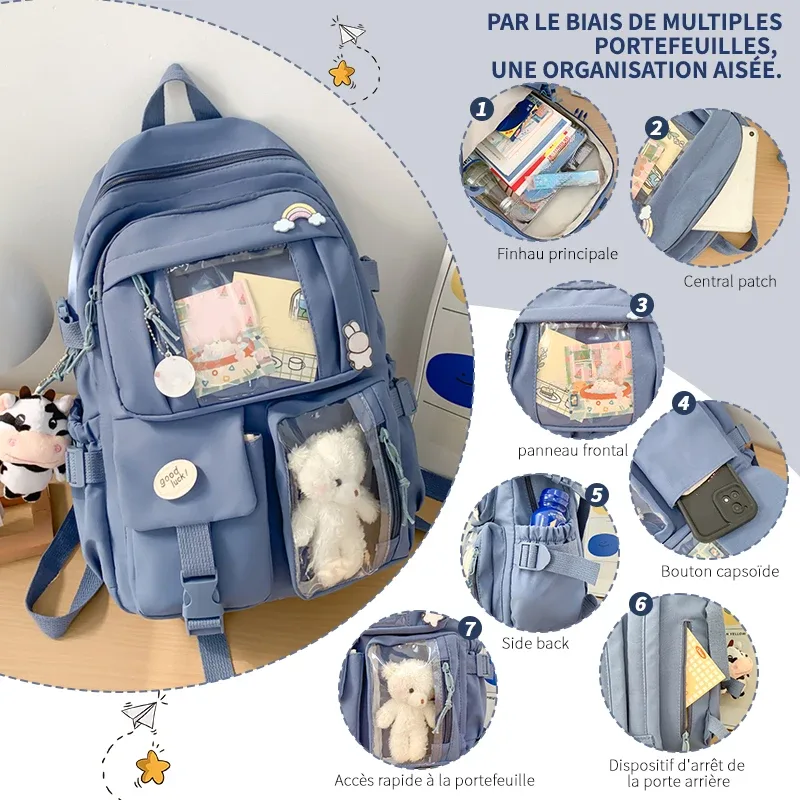 Nouveau sac à dos en nylon mignon, adapté aux jeunes filles, aux étudiantes et aux femmes, sac à dos multi-poches pour étudiantes