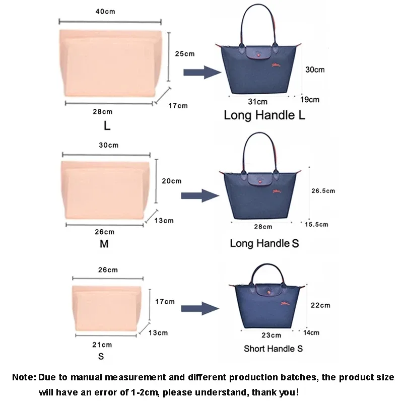 sac de rangement en feutre pour sac à main longchamp, organisateur portable, support de sac à main, sac de rangement intérieur pour maquillage de voyage