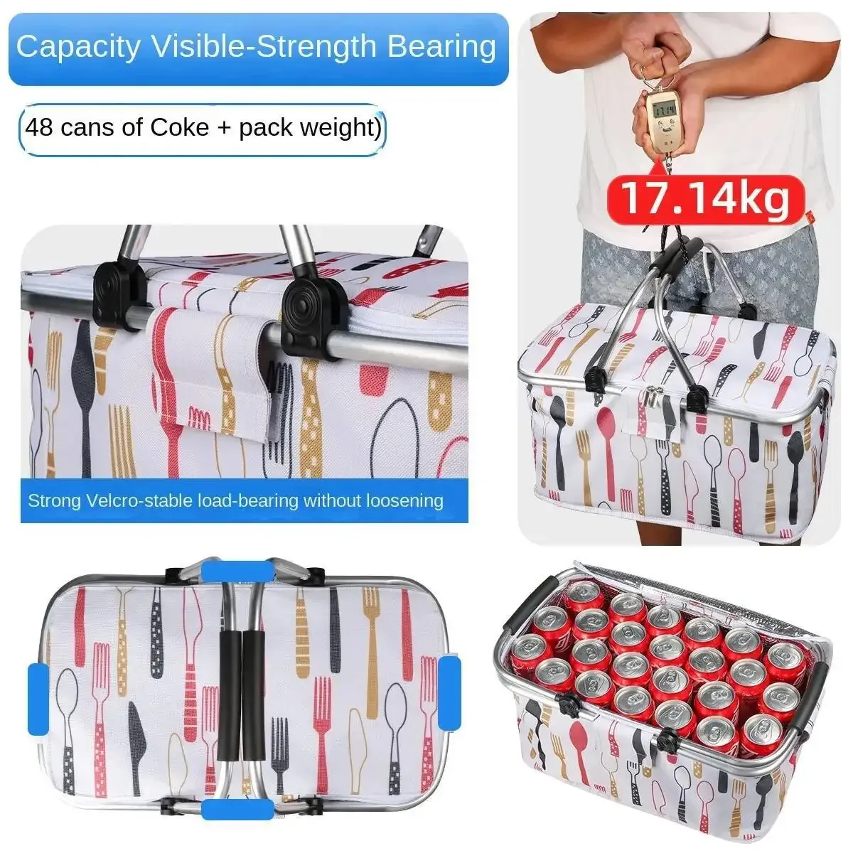 panier de pique-nique pliant multifonctionnel, sac à déjeuner pour la maison, sac de rangement étanche en tissu oxford à double usage pour l'extérieur