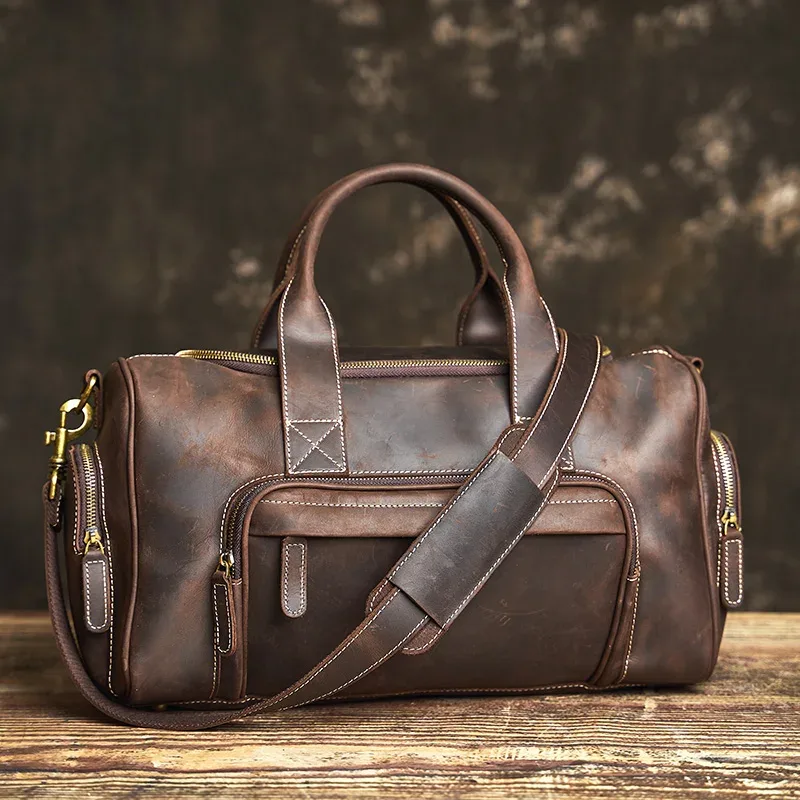 nupugoo-sac de voyage en cuir véritable pour homme, bagage à main vintage, sac boston, sac de sport, grande capacité, sac initié pour lapto 16"