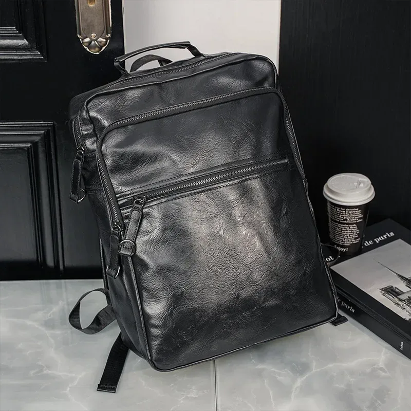 sac à dos étanche hommes en cuir pu souple 15.6 pouces sacs à dos d'ordinateur portable hommes sac à dos de voyage décontracté sac à main multifonctionnel sacs à dos