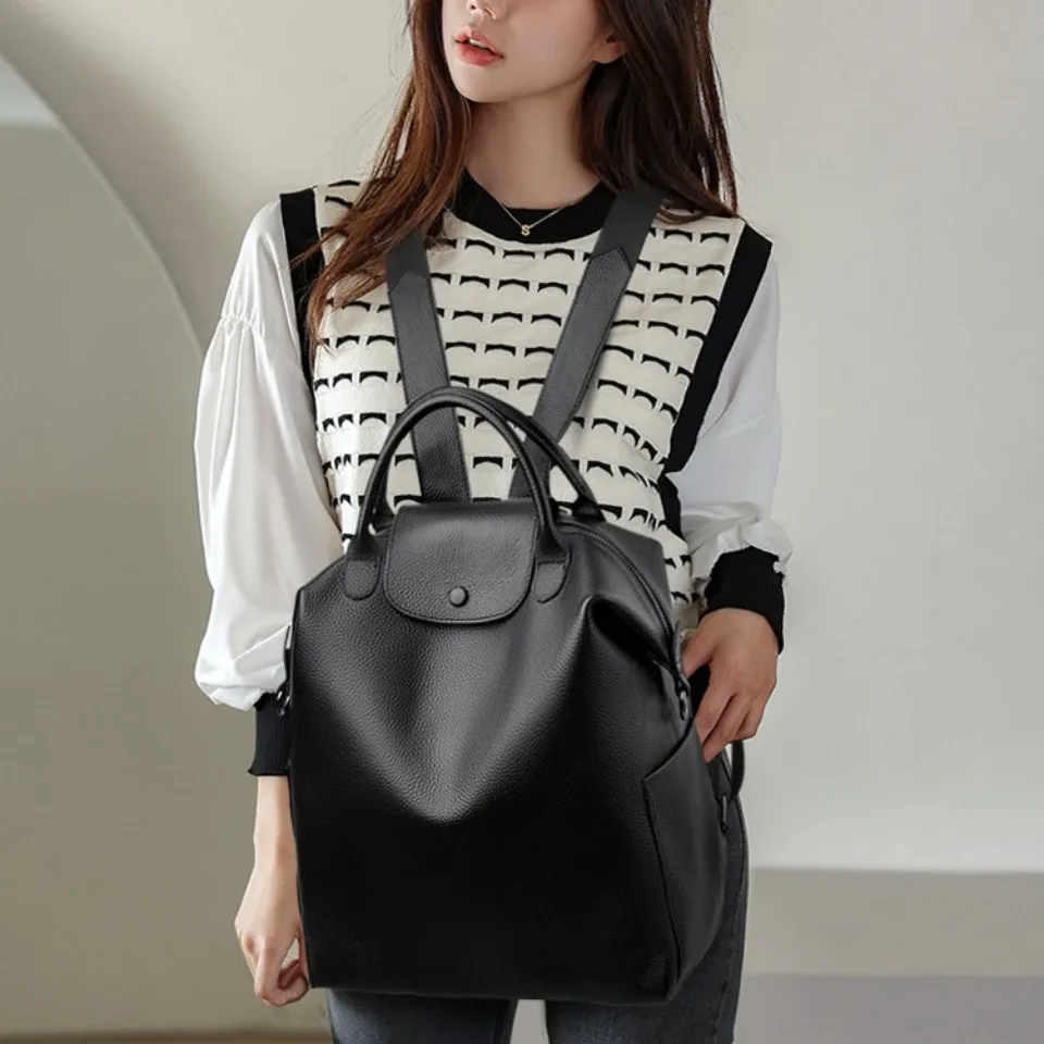 sac à dos pour femme en cuir de vache véritable à 100%, grande capacité, sac à dos d'école, sac à dos décontracté pour femme, sac à dos de voyage pour filles