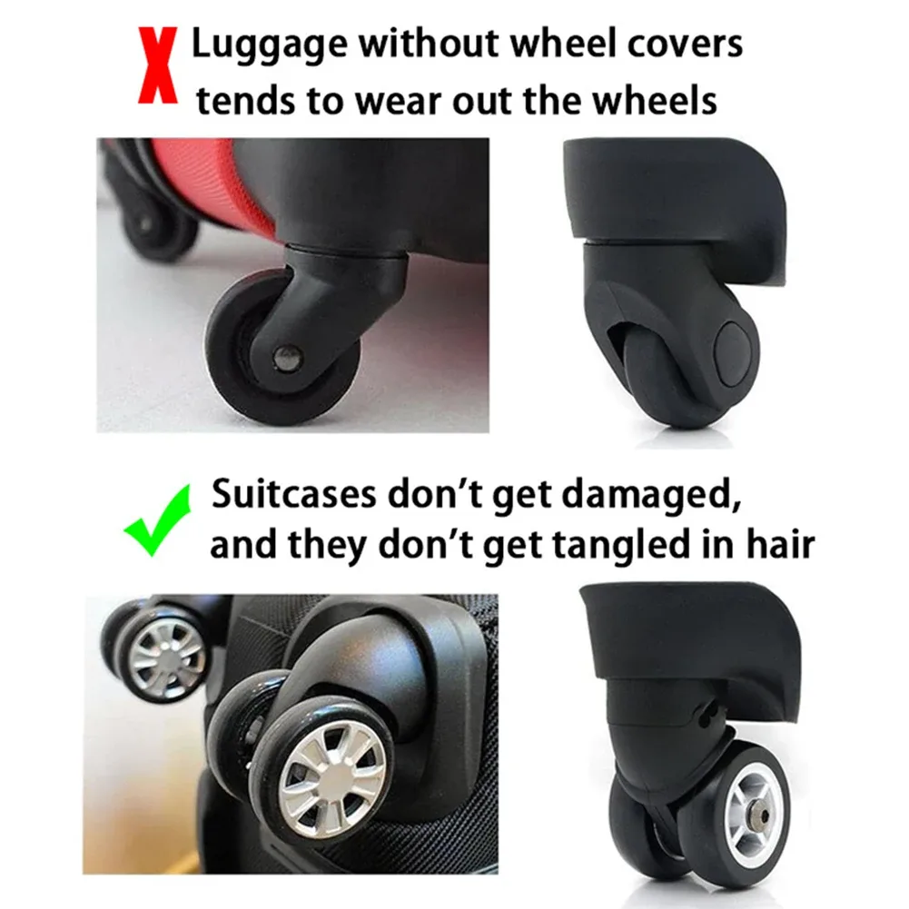roues de valise universelles en silicone, 8 pièces, chariots de degré d'usure, roulette pour valise