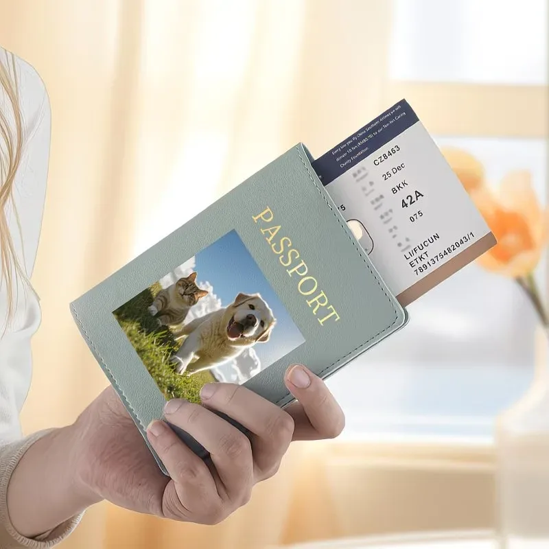 diy photo custom - porte-passeport personnalisé avec motif d'avion, portefeuille de voyage avec emplacement pour cartes - cadeau unique pour hommes et femmes