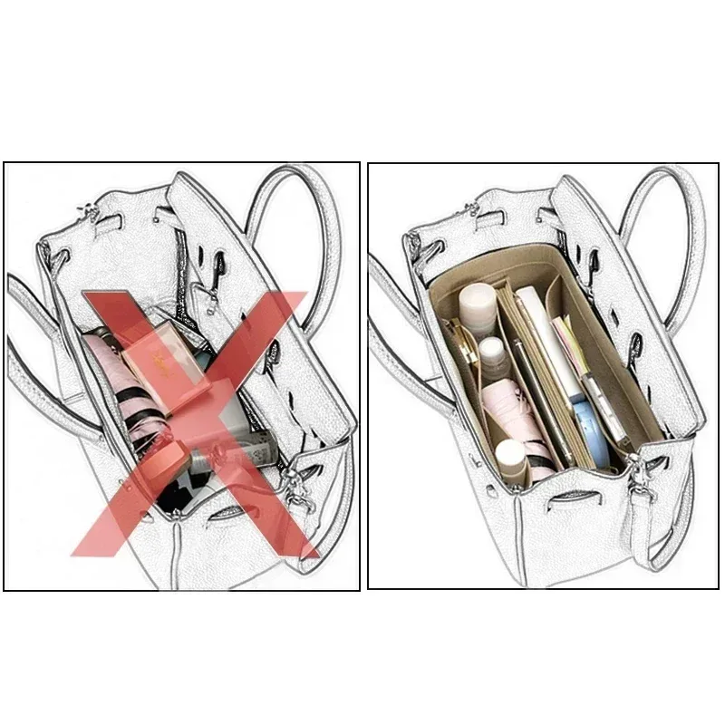 doublure de sac en feutre pour hermès h-birkin, sac à main en feutre pour gril, sac cosmétique, type de support, antichoc, sac de maquillage féminin, 25, 30, 35