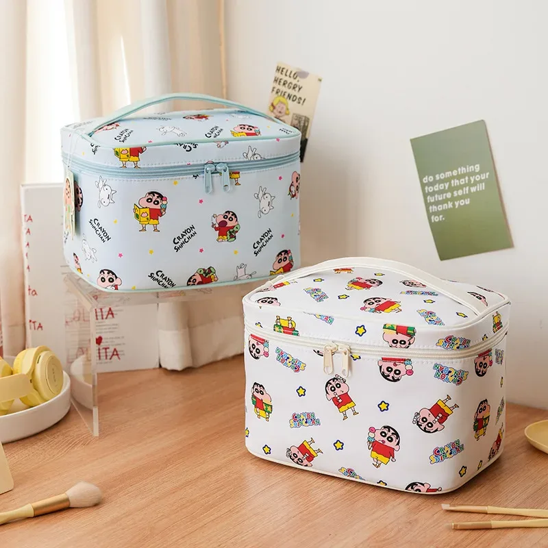 sac à cosmétiques authentique crayon shin-chan pour femmes, sac de maquillage multifonctionnel, grande capacité, étui de rangement de voyage portable