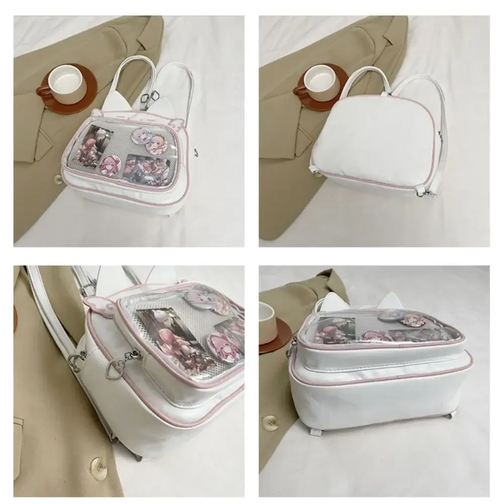 sac à fermeture éclair portable kawaii chat itabag en coton avec poche transparente en pu pour badges, sac de rangement, portefeuille, sacs à dos tendance pour enfants
