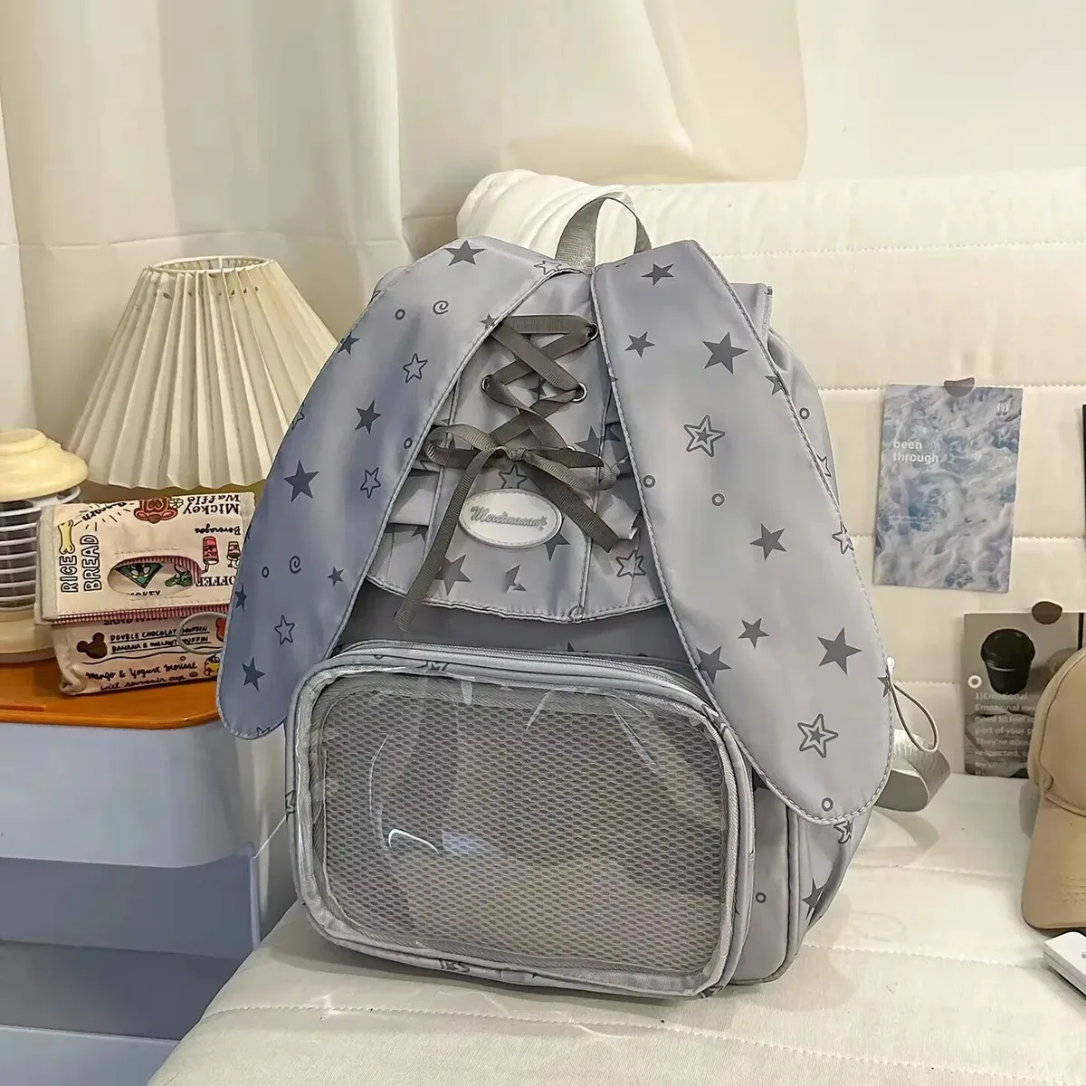 y2k bow oreille de lapin japonais ita sac à dos lolita fille sac transparent mignon haute capacité sac à dos style preppy sac à dos à volants